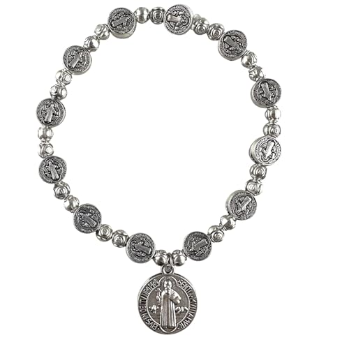 Catholic Rosary Metal Bracelet Saint Benedict Medal Bracelet for Men and Women Faith Baptism silvery - color: Type 1