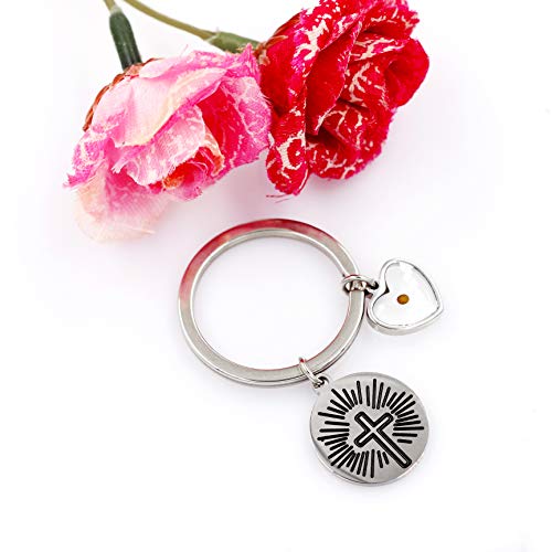 Uloveido Stainless Steel Faith Cross Keychain & Jesus Loves Me Christian Keyring Mustard Seed Charms Religious Jewelry - style: Sun Ray-heart
