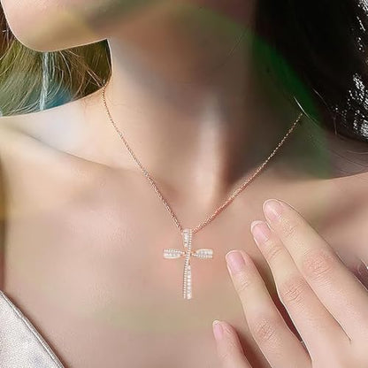 Cross Necklace for Women, 925 Sterling Silver 18K Gold Plated Cross Necklaces for Women, Cross Pendant with 5A Cubic Zirconia Diamond, Birthday Christmas Jewelry Gifts for Women Her Wife - color: Rose gold