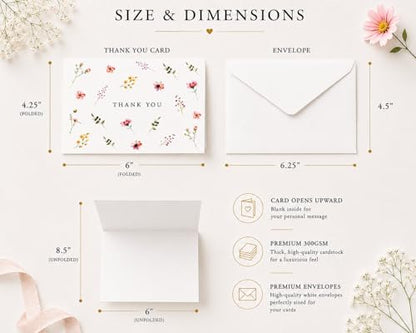GardenCity Beautiful Floral Thank You Cards with Envelopes, 4” x 6”, 30 Pack, Wildflower Blank Thank You Cards - Perfect for Bridal Shower, Baby Shower, Weddings & All Occasions - color: Wildflower