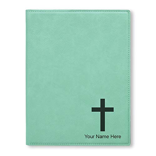 Small 7" X 9" Portfolio Notepad, Christian Cross, Personalized Engraving Included (Teal) - color: Teal, size: Small 7 X 9