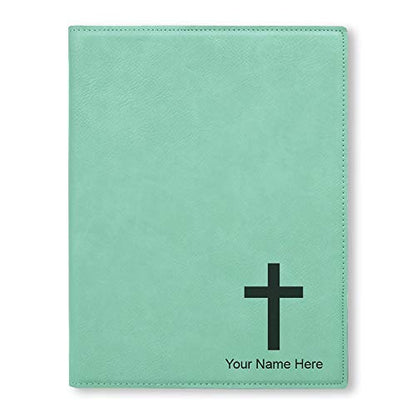Large 9.5" X 12" Portfolio Notepad, Christian Cross, Personalized Engraving Included (Teal) - color: Teal, size: Large 9.5 X 12