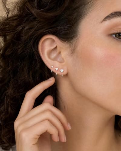 3 Pairs Backless Earrings for Women, Stay Close Half Hoop Earrings - color: Silver-Heart 5/6/7mm