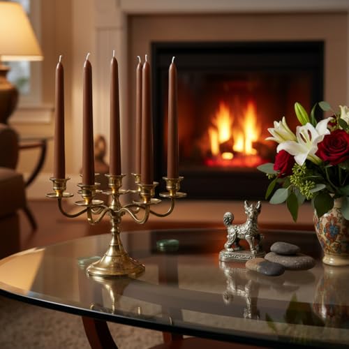12 Pack Brown Taper Candles丨Taper Candles 10 Inch Dripless丨Unscented & Smokeless Candlesticks Bulk丨7-8 Hours Long Burning Tall Candles丨Ideal for Christmas Weddings Parties Dinner - color: Brown, size: 12 Pack Taper Candle