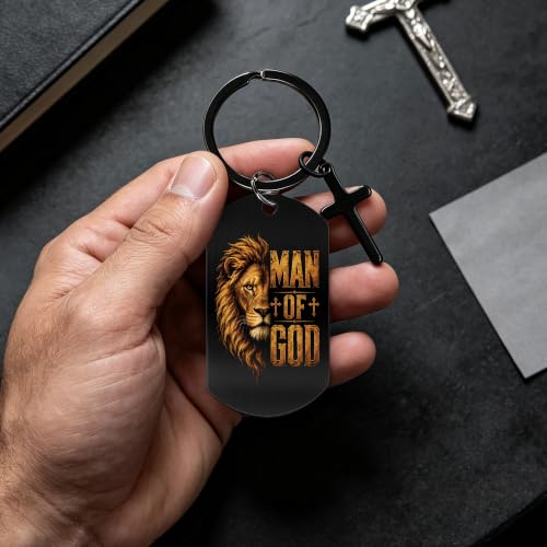 Keychain for Men Boys, Dog Tag Style Key Chain, Black Key Rings Birthday Christmas Veteran Day Gifts - style: Man of God