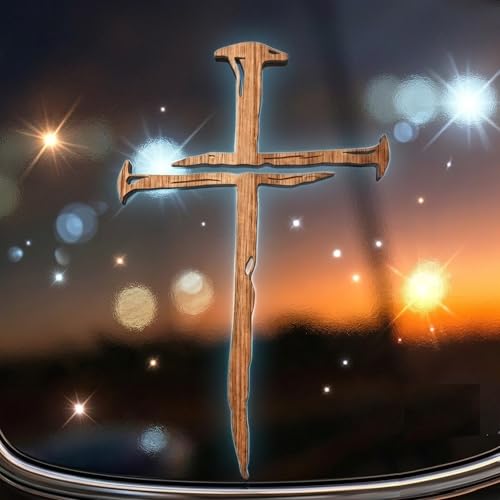 Cross of Nails Sticker - Vinyl Christian Sign Decal, Pack of 2, 6'' (Wood Grain) - color: Wood Grain