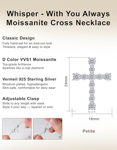 KRKC&CO Moissanite Cross Necklace for Women, 925 Sterling Silver, Gift Box - color: Silver A
