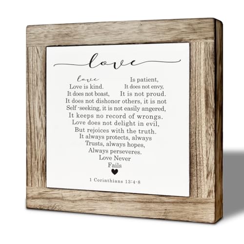 Christian Wood Signs, FarmHouse Bible Verse 1 Corinthians 13:4-8 Wood Signs, Sweet Home Decor, Love Quotes Tabletop Desk Decor Sign for Living Room Bedroom 5.9x5.9 Inches - color: color05