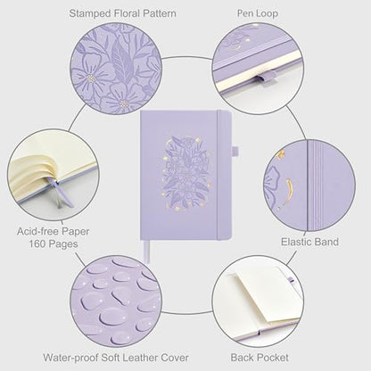 &And Per Se Dotted Journal Notebook, A5 Hardcover Aesthetic Dotted Notebook – 160 Pages 100gsm Thick Dot Grid Paper, 3 Sticker Sheets – Gift-Ready Journaling Kit for Women (Lavender) - color: l.Lavender with Pattern, style: Dotted with Pattern