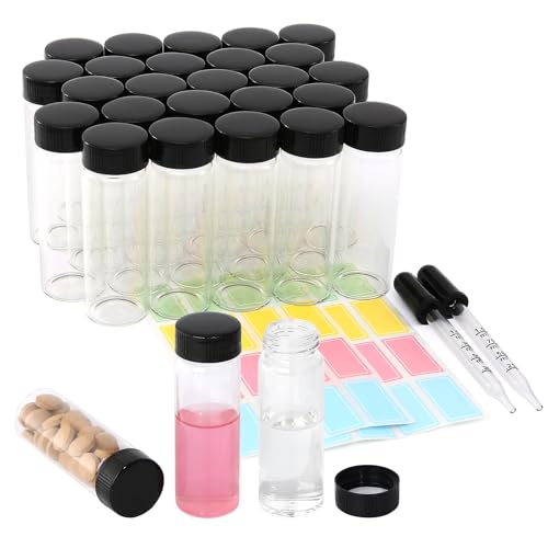 1OZ Clear Glass Vials with Lids 25pcs Small Bottle with Droppers & Lables - size: 30ml 25pcs