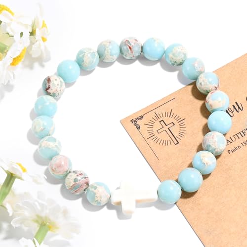VIBILIA Cross Beaded Bracelets for Women, Birthday Gifts - color: A 1. Cross - Agalmatolite