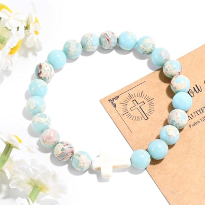 VIBILIA Cross Beaded Bracelets for Women, Birthday Gifts - color: A 1. Cross - Agalmatolite