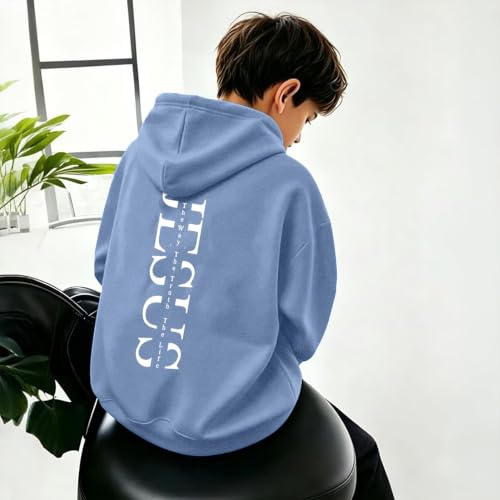 Boys Christian Jesus Hoodie Kids Faith Bible Verse Sweatshirt - color: Blue, size: 11-12 Years