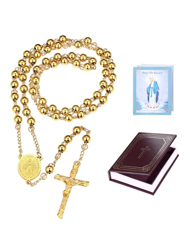 Supcare Rosary for Men Women Catholic Necklace Rosary Beads Customized - color: B03-Virgin Mary Yellow with Case