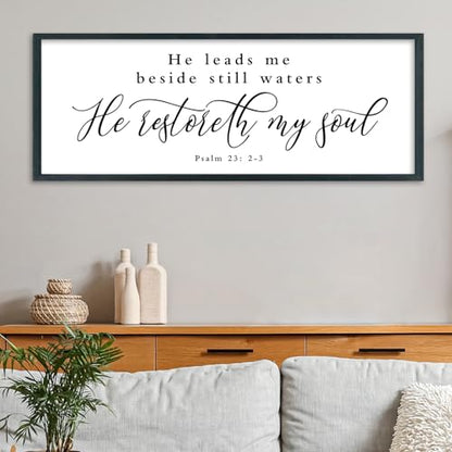 SRSZHIYUE Psalm 23 Wall Art He Leads Me Beside Still Waters 40"×15" Black - color: He Leads Me Beside (Black), size: 40"L x 15"W