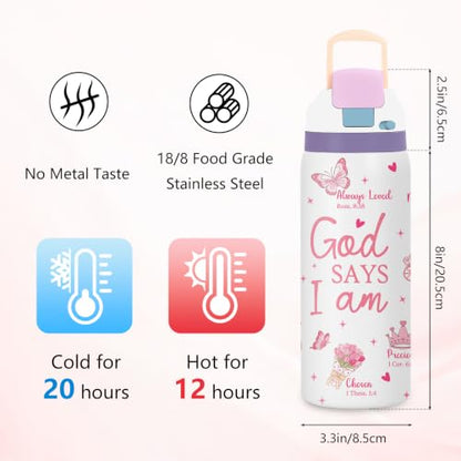 Christian 32oz Insulated Water Bottle, Handle and 2-in-1 Lid, 1PCS - color: Christian Bow-White