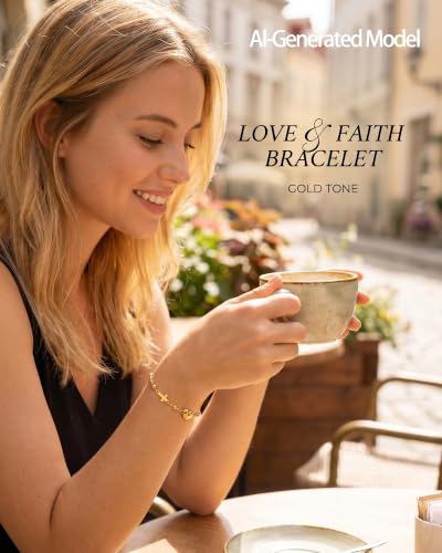 Gold-Tone Cross Link Bracelet with Sports & Heart Charms - Basketball Football Bracelet for Women, Faith-Inspired Christian Gifts for Women (Adjustable Chain) - color: Golden Heart