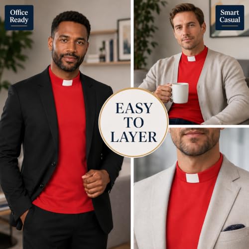 Men's T-Shirt Sleeves Tab Collar Clergy Minister Priest Outfit Priest Costume Shirt Tops - color: Red, size: Medium