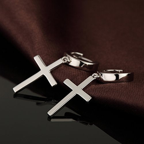 Han han 925 Sterling Silver Cross Earrings for Women and Men - style: A-Large cross hoop earrings-silver