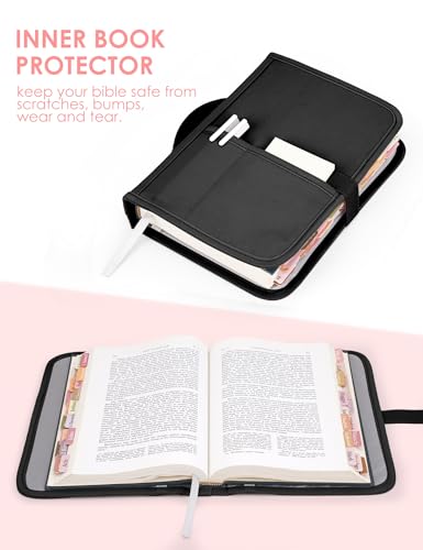 Heouvo Bible Cover Case for Women with No Bleed Highlighters Pens and Tabs, Large Bag Case with Add-On Book Cover, Study Supplies Journaling Kit