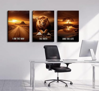 Framed 3 Pcs Christian Faith Canvas Prints Wall Art 16x24 Inches - color: brown, size: 16x24Framed