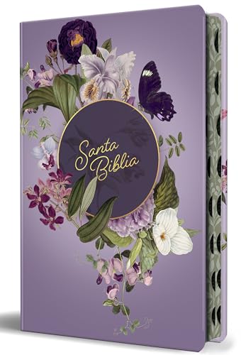 Biblia Reina Valera letra gigante, tapa dura, flores moradas, con cantos pintados e índice / Spanish Bible Reina Valera Giant Print, Hardcover Purple Flowers (Spanish Edition)