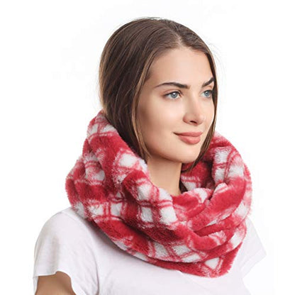 LA CARRIE Womens Leopard Print Infinity Scarf Loop Circle Neck Warmer - color: Red Plaid