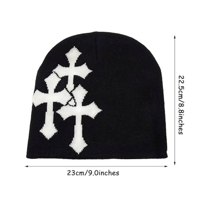 LUBINGSHINE Y2K Knitting Hat, Spider Web Pattern Beanies for Men & Women, Warm Knitted Hat Streetwear Outdoor Winter - color: Cross Graphics