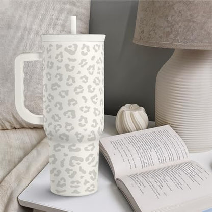 SANDJEST Leopard Tumbler with Handle, Insulated Cup Stainless Steel Travel Mug Cup, Gifts for Women Girl on Birthday Christmas, Cream Leopard, 40oz - color: Cream Leopard