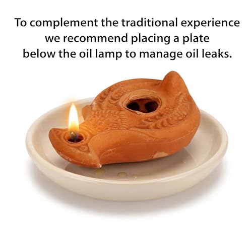 Christian & Jewish Holy Land Oil Lamp with Widow’s Mite Coin – Unique Handmade Gift of Faith - color: Brown