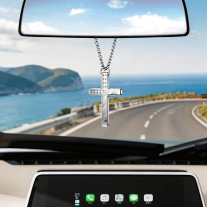 Car Rear View Mirror 4:13 Lord's Prayer Cross Pendant Amulet - color: Silver