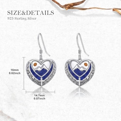 AOBOCO 925 Silver Mustard Seed Cross Heart Dangle Drop Earrings Women - color: Silver-Lapis Lazuli