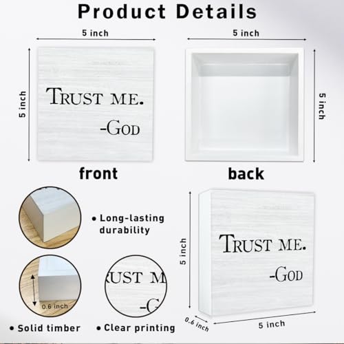 Trust Me God Christian Art Box Sign 5x5 Wooden Desk Decor | Inspirational Christian Decor for Home Office Shelf Table Blessed Motivational Quotes Farmhouse Style Accent - color: Trust Me God Christian