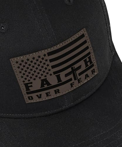 Faith Over Fear Christian Hats for Men Women, American Flag Trucker Hat, Religious Gifts for Thanksgiving Christmas - color: Black