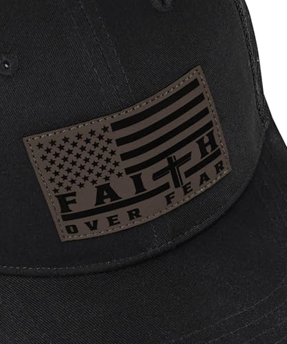 Faith Over Fear Christian Hats for Men Women, American Flag Trucker Hat, Religious Gifts for Thanksgiving Christmas - color: Black