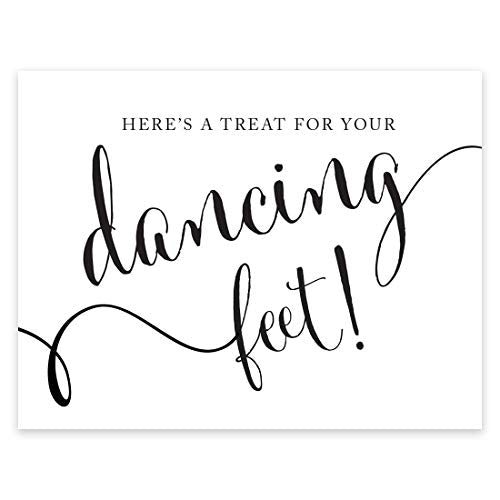 Andaz Press Wedding Party Signs, Formal Black and White, 8.5-inch x 11-inch, Here's a Treat for Your Dancing Feet! Flip Flop Sandals High Heels Shoes Dance Floor Reception Sign, 1-Pack - color: Treat for Your Dancing Feet
