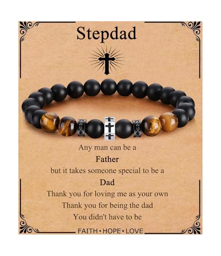 QWNHONEY Cross Bracelet for Men Son Brother Boyfriend Father Dad Husband Father's Day Birthday Christian Religious Faith Graduation Anniversary Christmas Jewelry Gift for Man - style: To my stepdad