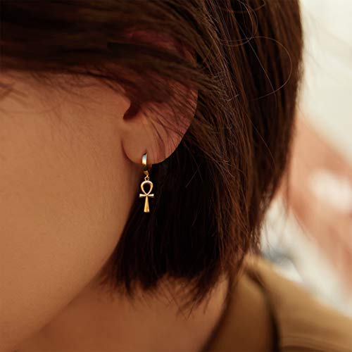 VACRONA Gold Heart Hoop Earrings Huggie Earrings for Women 14k Gold Plated Small Hoops Earrings - color: Ankh GD