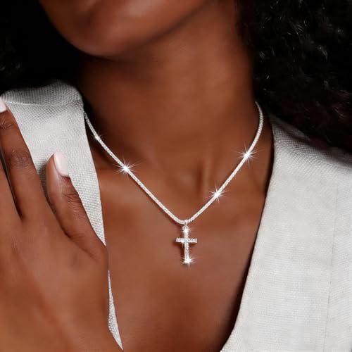 925 Sterling Silver Necklace for Women Layered Cross Paperclip Chain Necklaces Dainty Sparkle Pendant Jewelry Gifts - style: Single Cross