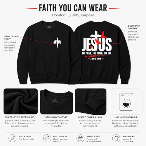 Jesus Sweatshirt For Men The Way The Truth The Life Christian Faith Hoodie - color: Black2, size: Small