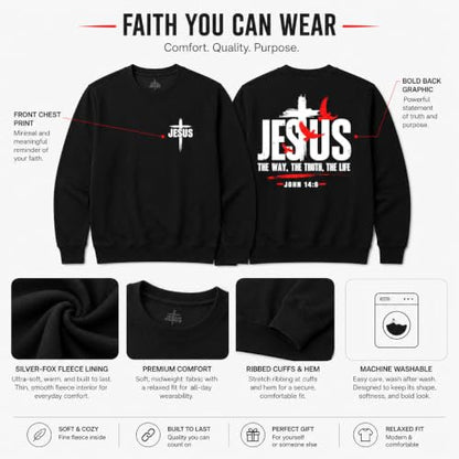 Jesus Sweatshirt For Men The Way The Truth The Life Christian Faith Hoodie - color: Black2, size: Large