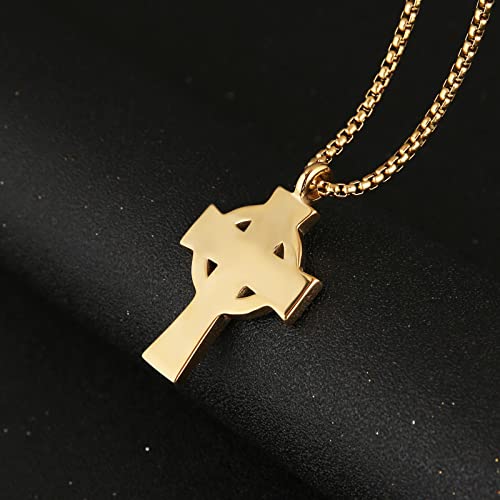 HZMAN Stainless Steel Celtic Cross Necklace for Men Women,Waterproof - color: Gold