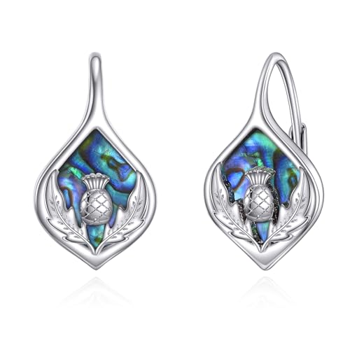 Celtic Trinity Knot Earrings for Women 925 Sterling Silver Triquetra Knot Leverback Abalone Shell Irish Jewelry Tree of Life Gift - style: scottish thistle