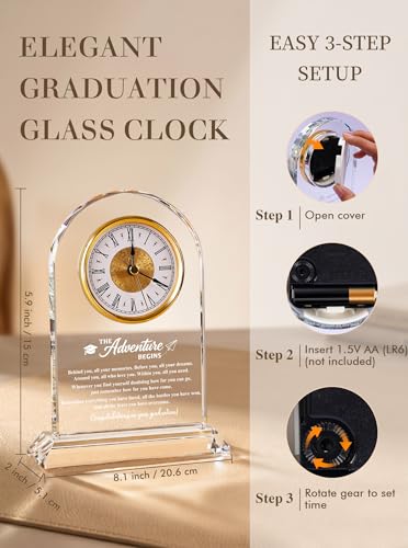 Graduation Gifts 2026 for Women Men - The Adventure Begins Glass Clock - color: Graduate Gift
