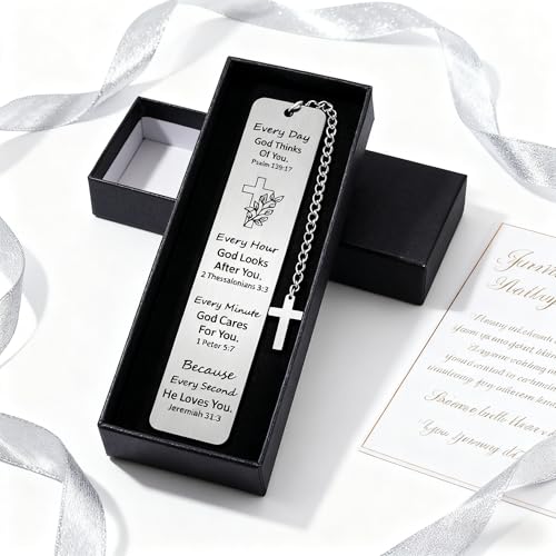Bible Verse Bookmark with Cross Charm - Christian Gifts for Women Men - Inspirational Religious Gift for Baptism, First Communion, Graduation - Every Day God Thinks of You - style: BM027 Psalm 139:17 Every Day God Thinks of You