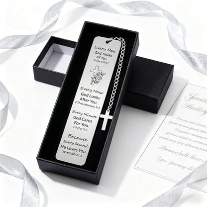 Bible Verse Bookmark with Cross Charm - Christian Gifts for Women Men - Inspirational Religious Gift for Baptism, First Communion, Graduation - Every Day God Thinks of You - style: BM027 Psalm 139:17 Every Day God Thinks of You