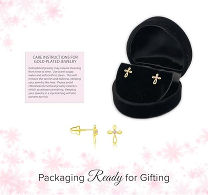 Cherished Moments Cross Earrings, .925 Sterling Silver or 14k Gold-Plated - color: SM Gold Pink