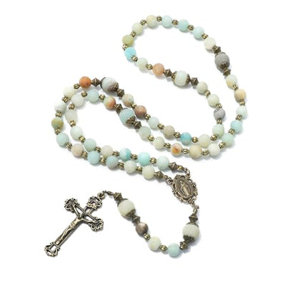 KOMI Catholic Gemstone Rosary Beads for Women - Holy Prayer Beads Necklace With Crucifix Cross