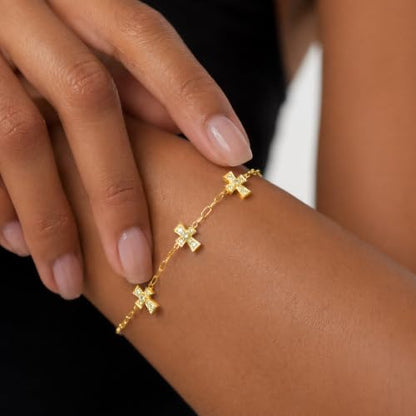 Cicy Bell Cross Bracelets For Women 24k Gold Plated Cubic Zirconia Bracelet - color: Gold-D