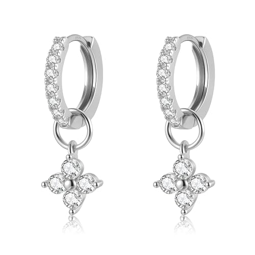 DAILY VIBES Cute Butterfly Star Cross Heart CZ Dangle Earrings for Women - color: Silver Four Stones